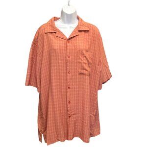 Vroom & Dreesmann Orange Checked Plaid Short Sleeve Shirt Size XL